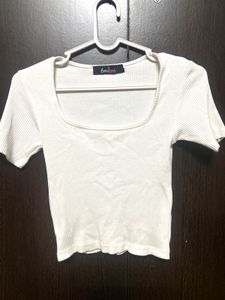 White Ribbed Crop Top