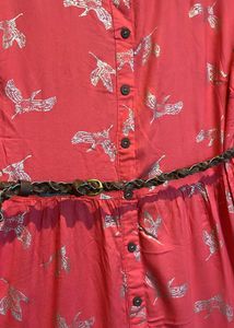 Coral Gown with Bird Print