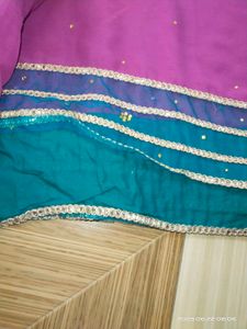 Pink &amp; Teal Embroidered Saree