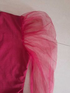 Red Sheer Sleeve Top