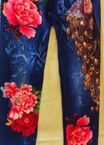 Floral And Peacock Print Jeggings