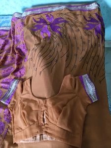 2 Combo Sarees - Embroidery Shiffon+Cotton