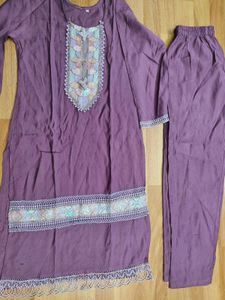 Purple Embroidered Kurta Set