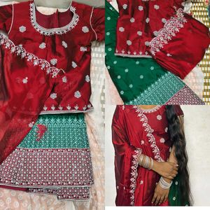 Elegant Red & Green Embroidered Salwar Suit – Fest