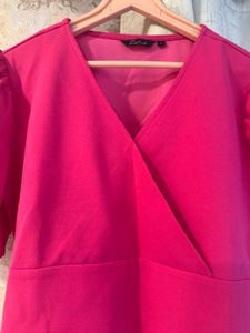 Pink Puff Sleeve Wrap Top, Bust-32