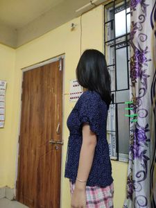 Navy Blue Polka Dot Top