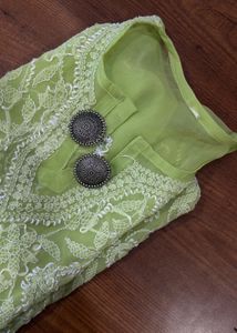 Lime Green Embroidered Kurti Set