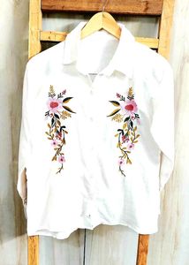 White Embroidery Work Cotton Shirt Size-36