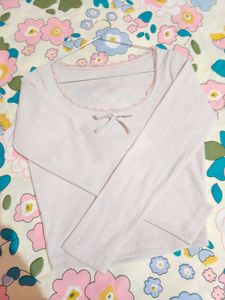 Soft Blush Ribbed Bow Top