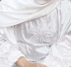 White Satin Stone Embroidered Abaya