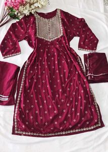 Festive Maroon Kurta Dupatta Set