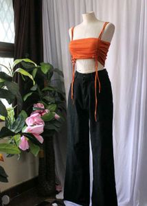 Orange Ruched Crop Top