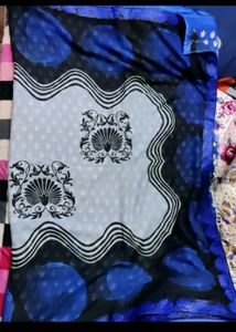 New Blue Saree With Unstitched Blouse