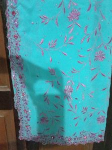 Teal Embroidered Saree