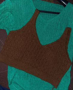 Brown Knit Crop Top H&amp;M