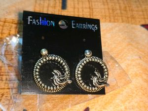 Silver Bird Hoop Oxidised Earrings