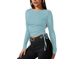 blue side ruched crop top