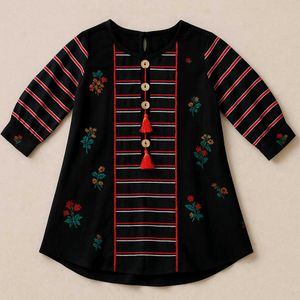 Striped &amp; Floral Embroidered Dress