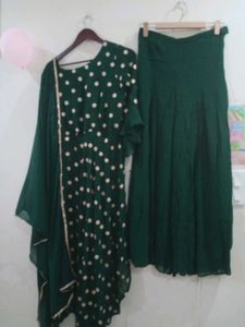 New branded Padded Green Polka Dot Kurta Set