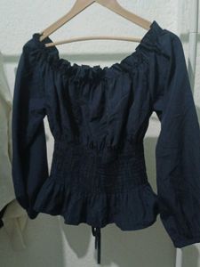 Elegant Navy Bardot Top