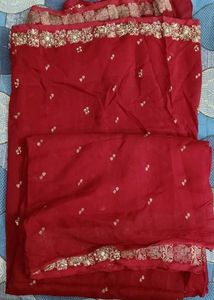 Red Embroidered Saree With Peticoat