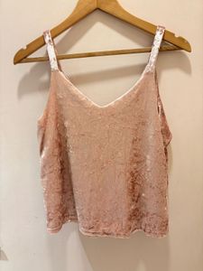 MANGO Velvet Ruffle Cami Top