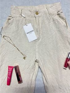 linene off white Wide Leg Pants