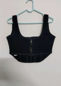 Freakins Black Contrast Stitch Top