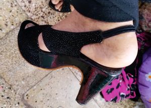 Black Glittered High Heels Sandals