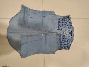 Women Western Sleeve Less Denim Shirt Jacket Style