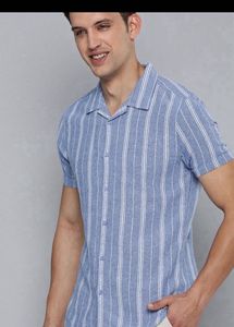 HERE&NOW Men Slim FitOpaqueStripedCubanCollar C