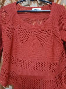 Red Knitted Sweater Top (Crochet Style)