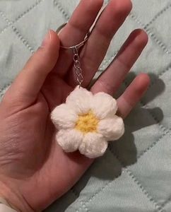 Crochet Puff Flower Keychain