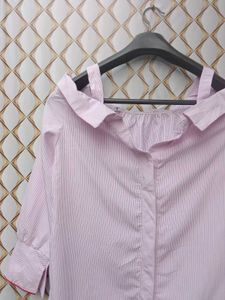 New With Tag Korean Stripped Shoulder Shirt