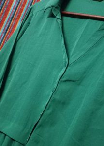 Shiny Dark Green Mini Dress top For Office Girls