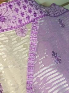 Elegant White &amp; Lilac Saree