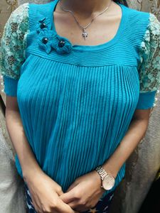 Stylish Top with Lace Sleeves