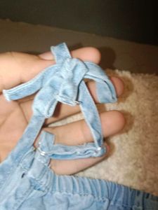 Blue Denim Dress with Pom-Pom Detail