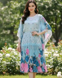 Floral Print Blue Midi Dress