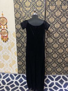 Black Velvet Embellished Maxi Dress