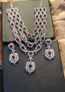 Red  Cubic Zirconia Stone Necklace &amp; Earring Set