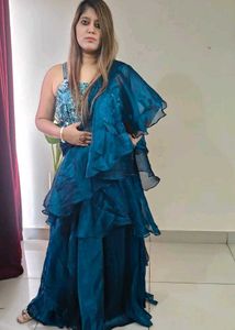 Teal Ruffle Detail Party Dress
