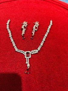 American Diamond Red &amp; Silver JewelrySet NewWdtag