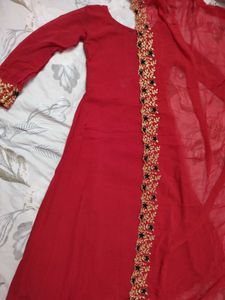 Elegant Red Anarkali suit and dupatta