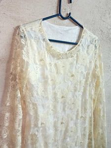 NEW Beautiful Partywear Lace Top Layered Cream