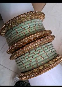 Peacock Colour Thread Bangles  Green Stone Bangle