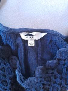 Blue COLD SHOULDERED PARTY TOP With Bordered Neck