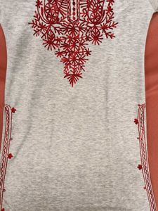 Beautiful RedEmbroidered Grey Kurta with Red Salwa