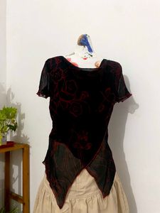 Black and red asymmetrical top