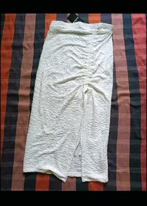 White Ruched Drawstring Midi Skirt